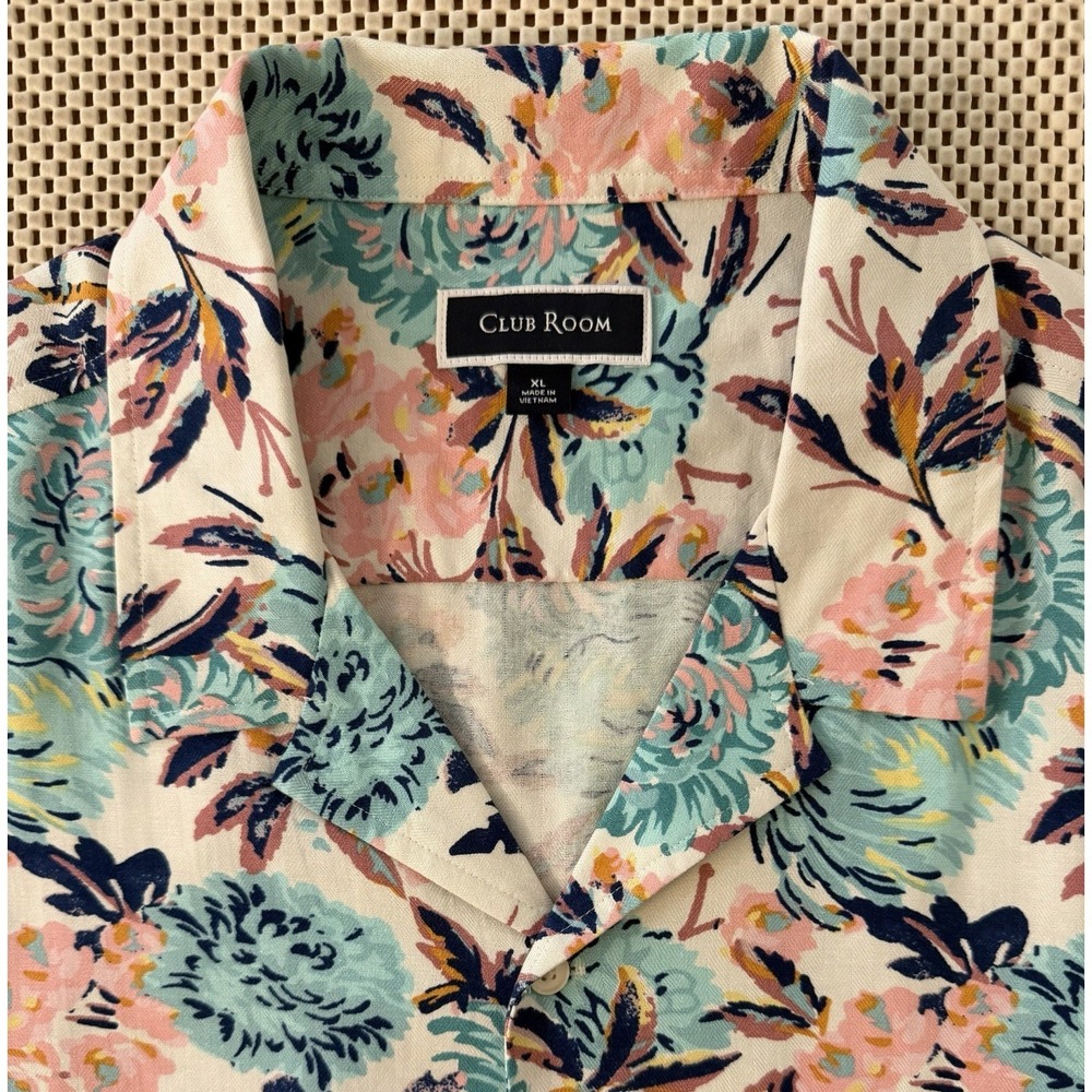 NWT Mens Club Room Floral Print Silk Blend SS Button Down Camp Shirt Size XL
